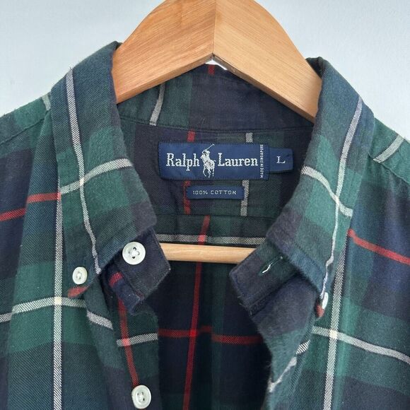 Ralph Lauren Shirt Mens Large Tartan Plaid Flannel Button Down Polo Golf Crest - Picture 4 of 9